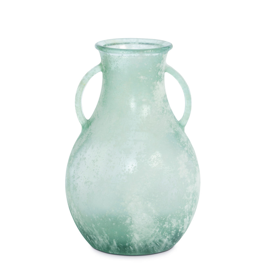 Glass Vase with Handles Frosted Seafoam - Bombay Mercantile