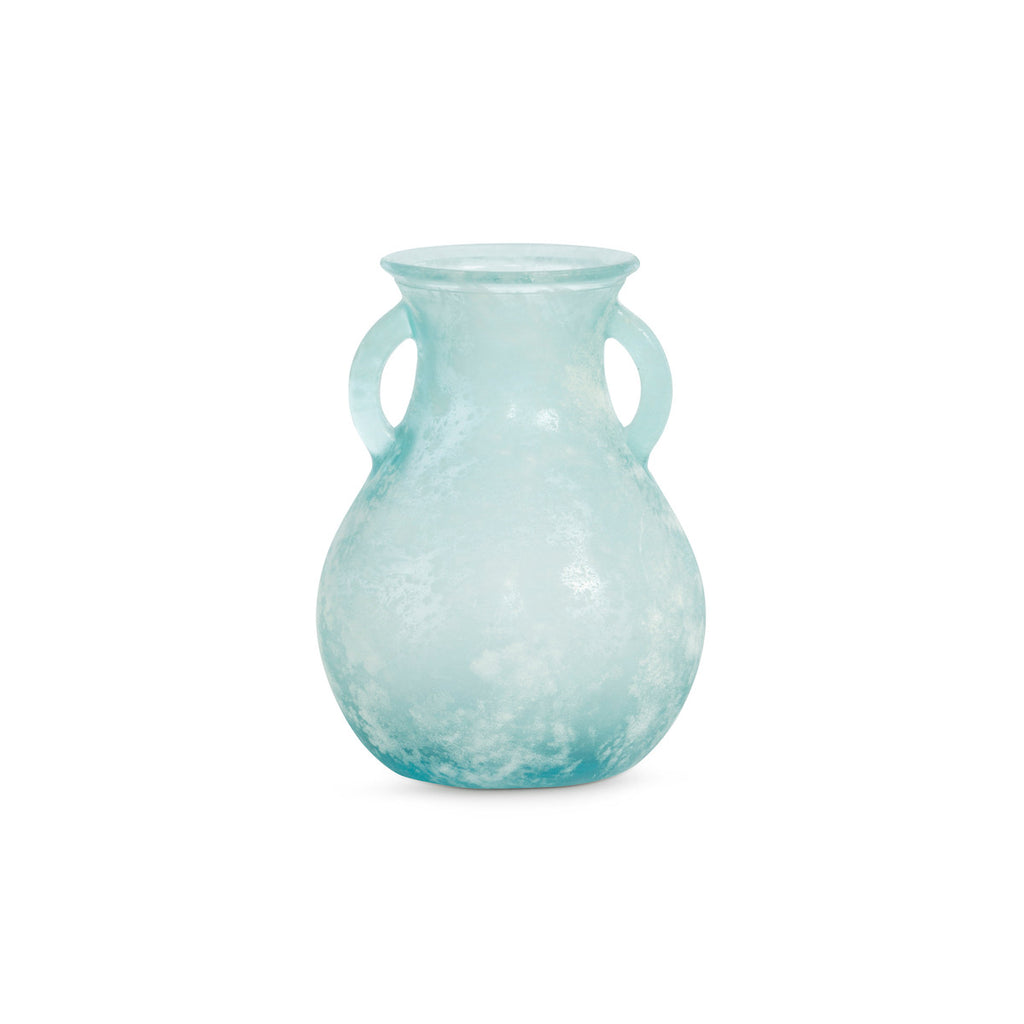 Glass Vase with Handles Frosted Seafoam - Bombay Mercantile
