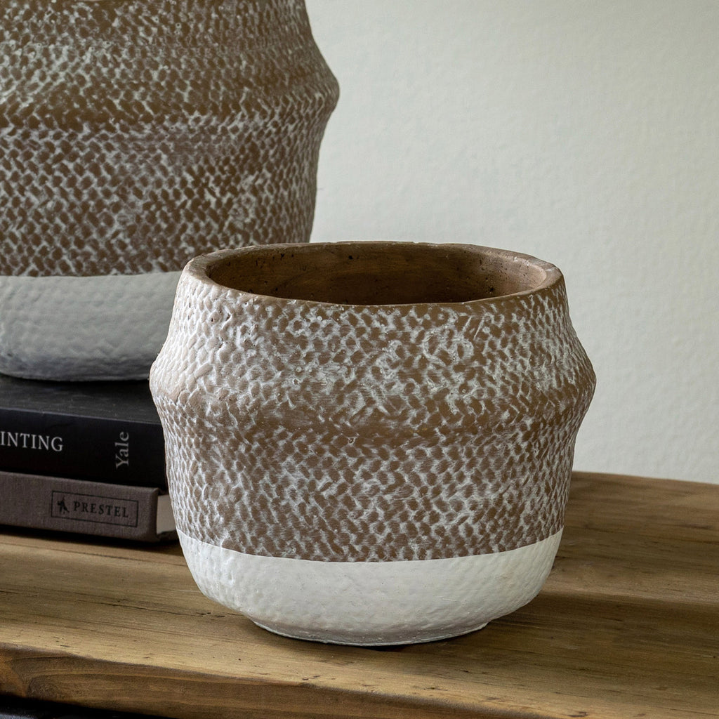 Woven Pattern Cement Pot - Bombay Mercantile