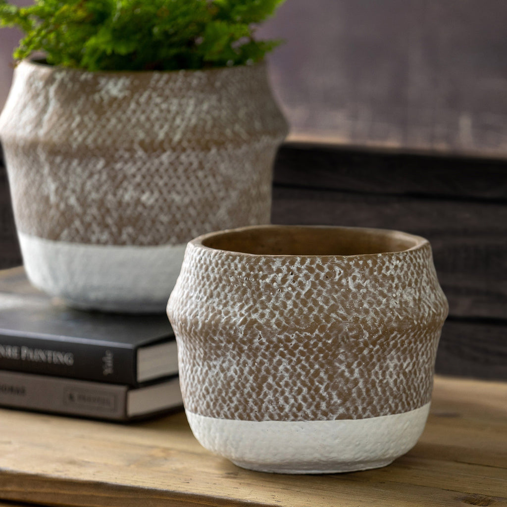 Woven Pattern Cement Pot - Bombay Mercantile