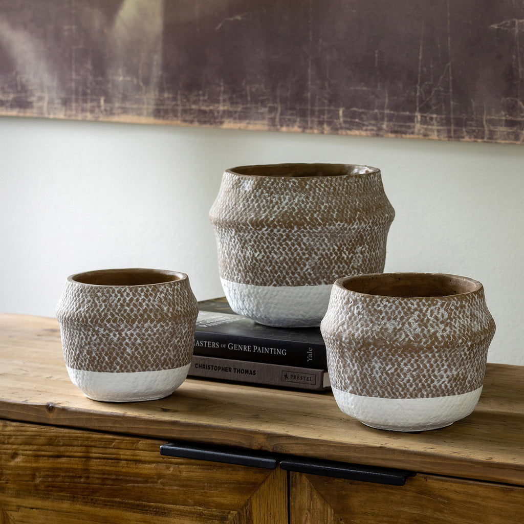 Woven Pattern Cement Pot - Bombay Mercantile
