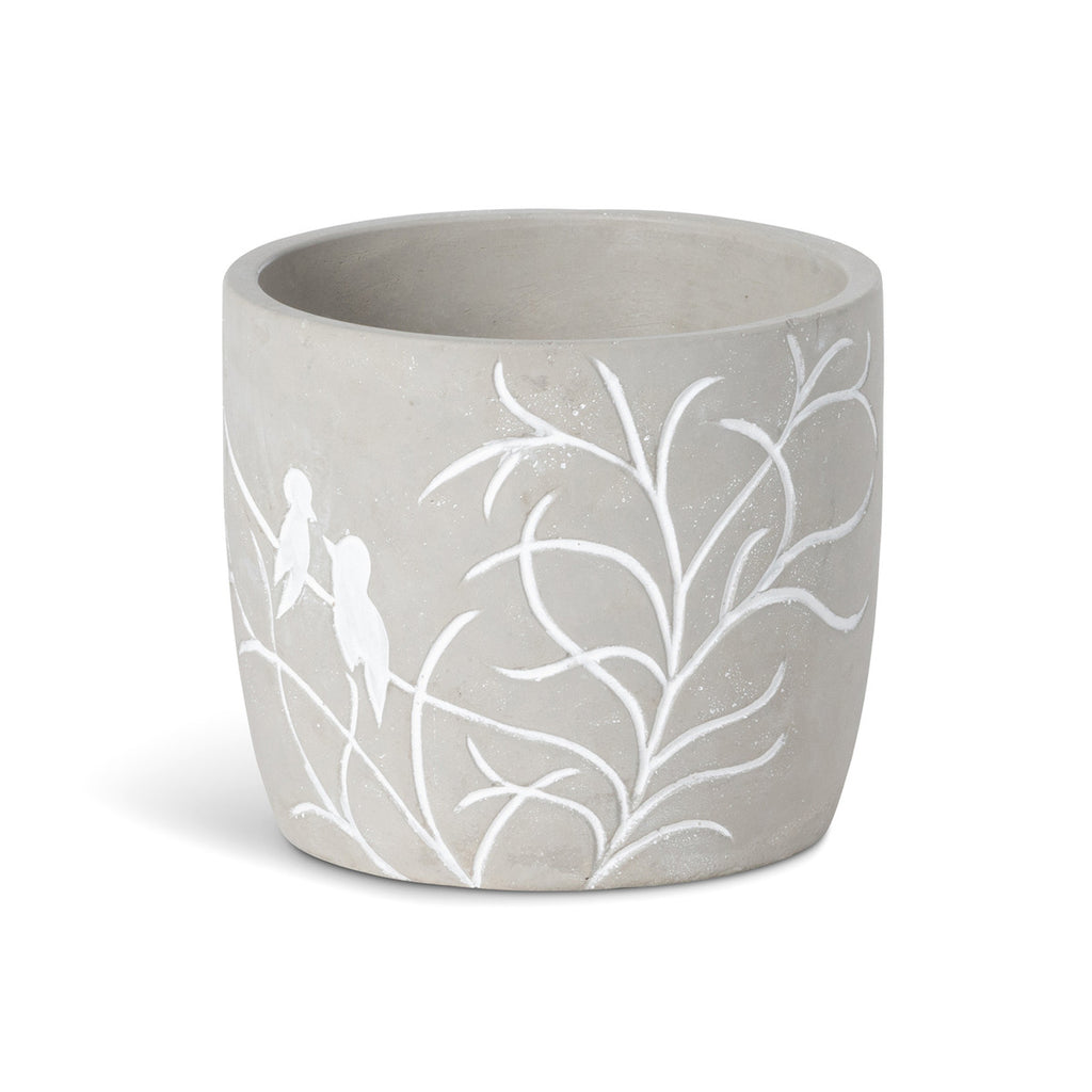 Large Lovebirds Silouette Cement Pot - Bombay Mercantile