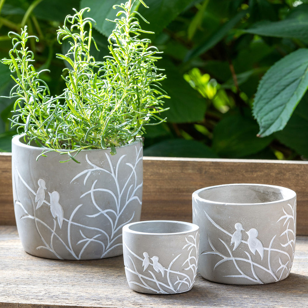 Large Lovebirds Silouette Cement Pot - Bombay Mercantile