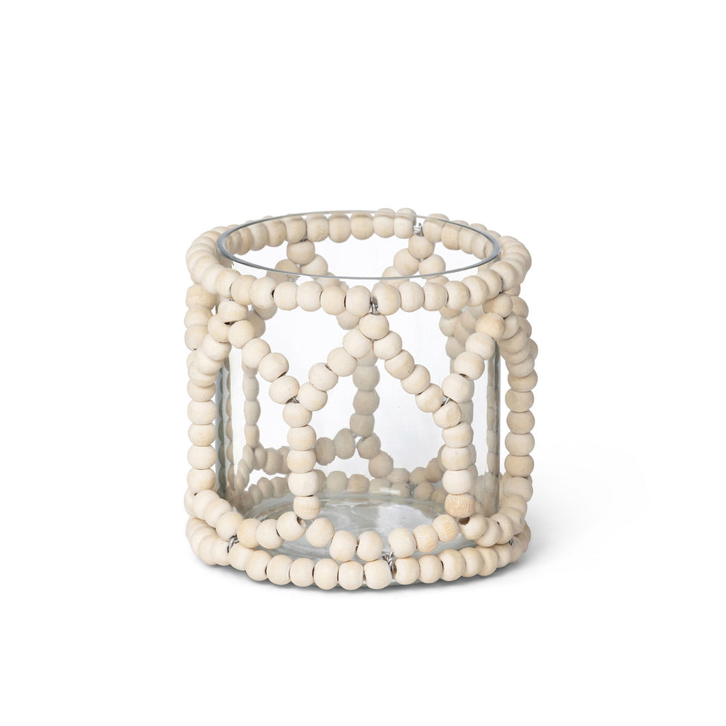 Wood Embellished Glass Votive - Bombay Mercantile