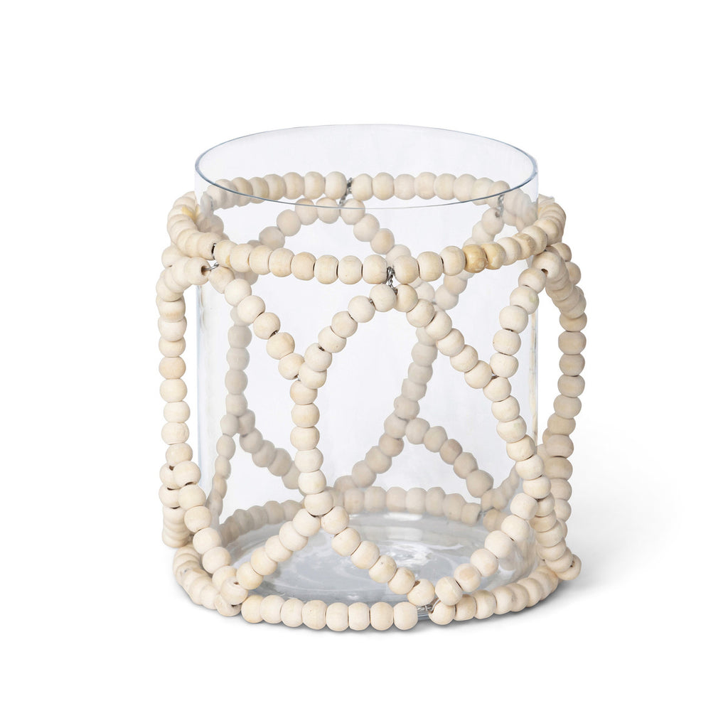 Wood Beaded Embellished Hurricane - Bombay Mercantile