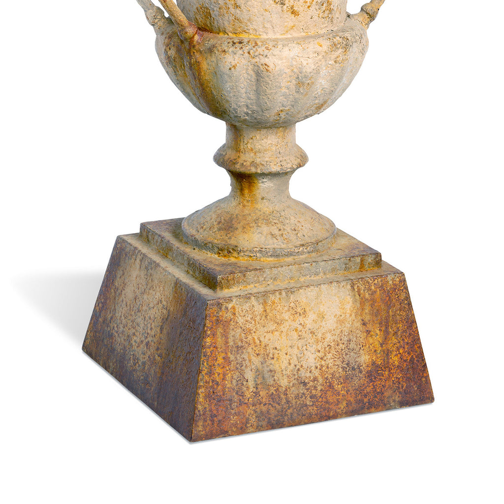 Fluted Metal Urn with Pedestal, 33" - Bombay Mercantile