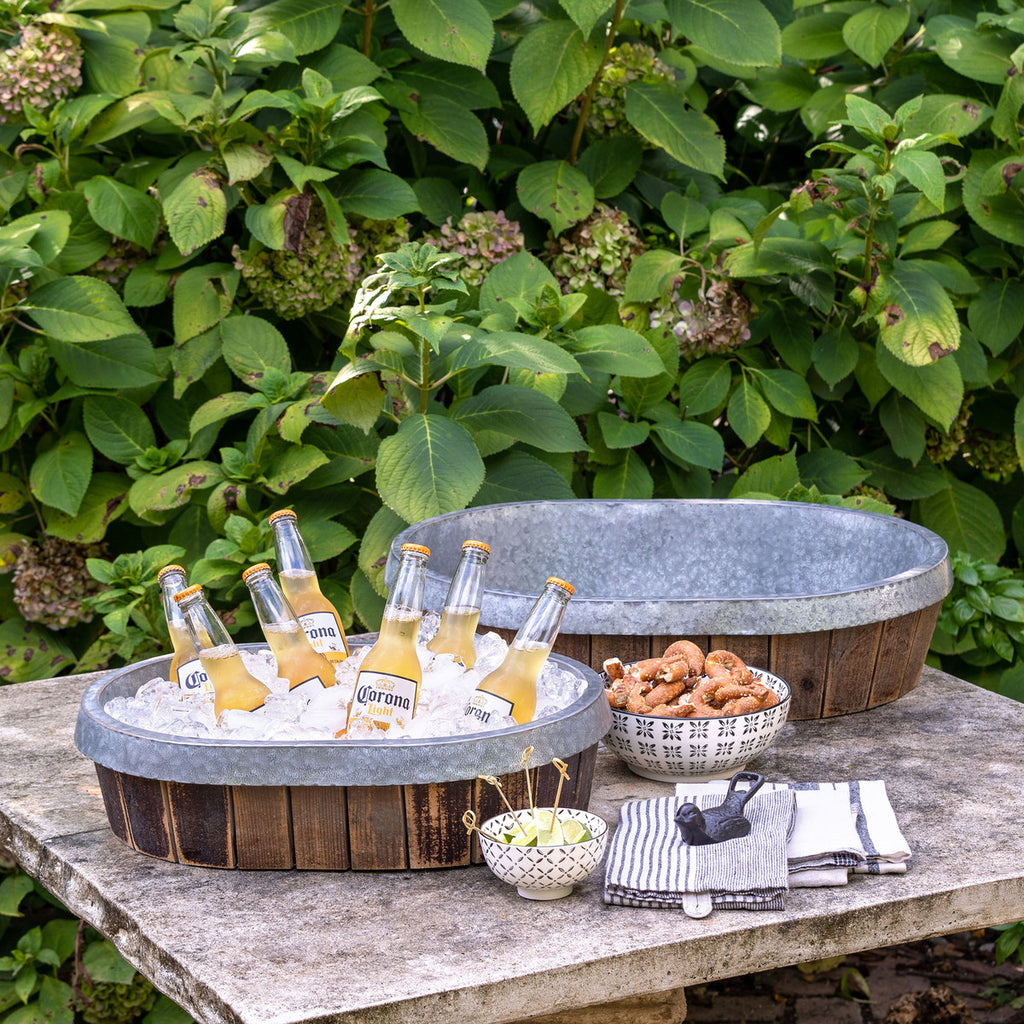 Galvanized Lined Wooden Oval Trays - Bombay Mercantile