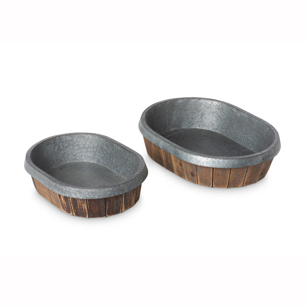 Galvanized Lined Wooden Oval Trays - Bombay Mercantile