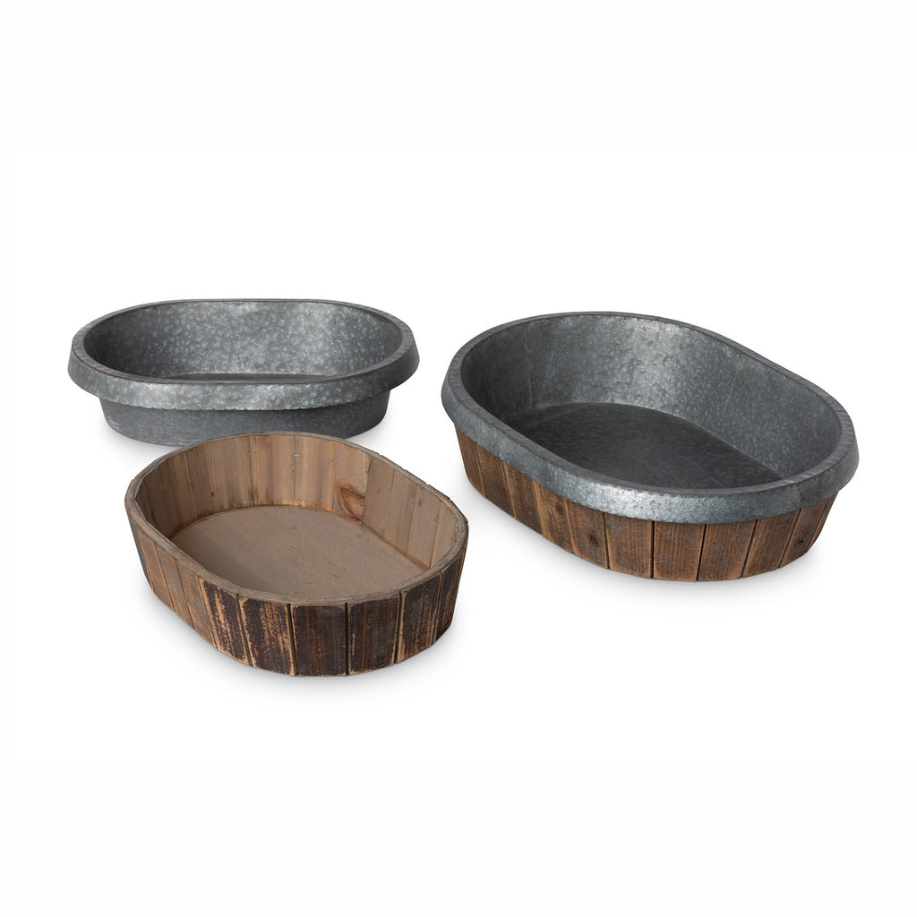 Galvanized Lined Wooden Oval Trays - Bombay Mercantile