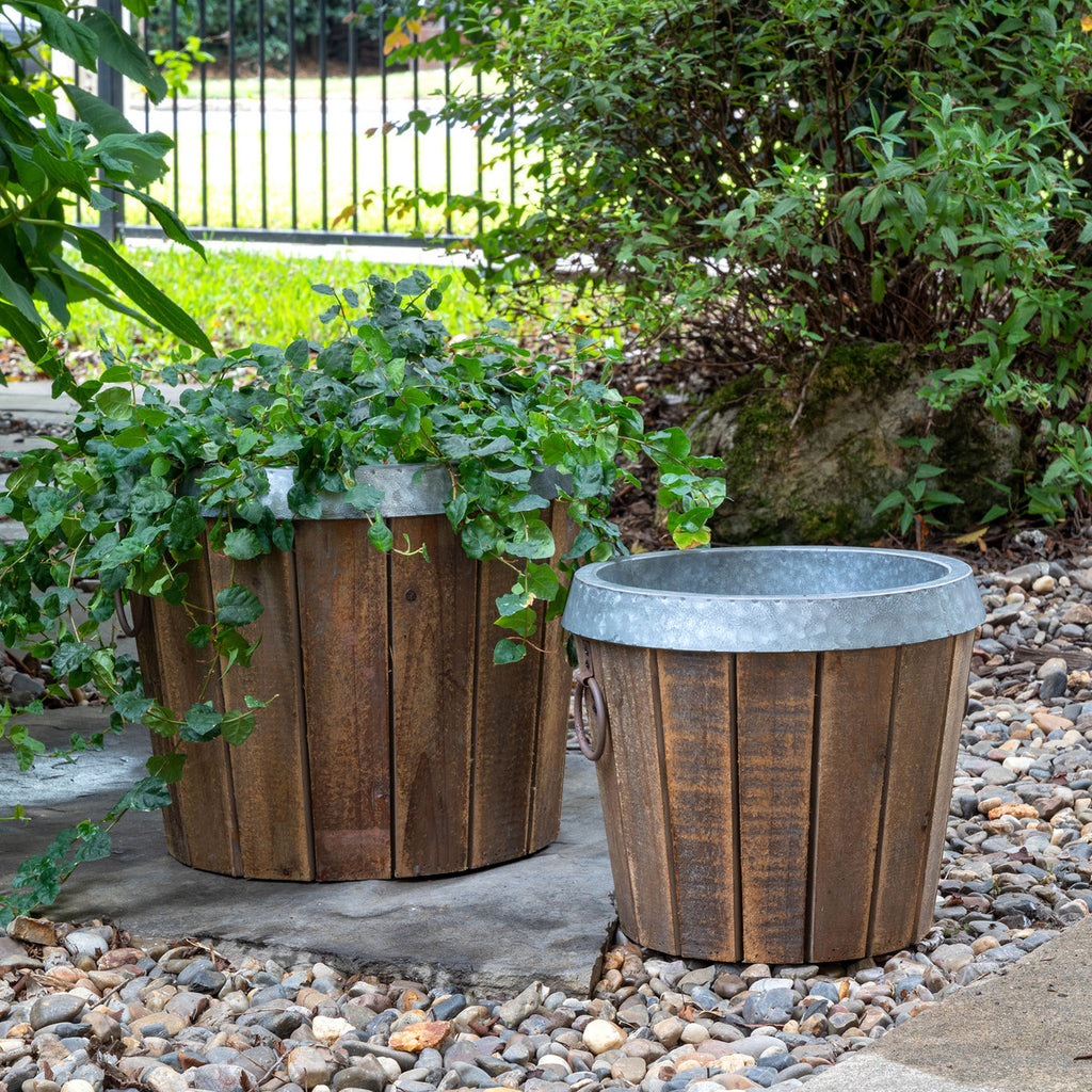 Galvanized Lined Wooden Planters - Bombay Mercantile