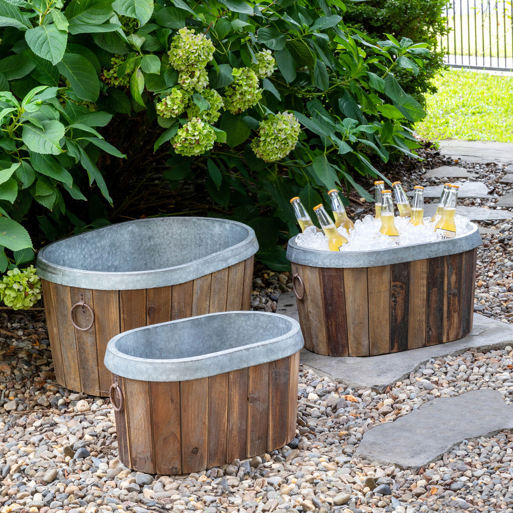 Galvanized Wooden Oval Tub - Bombay Mercantile
