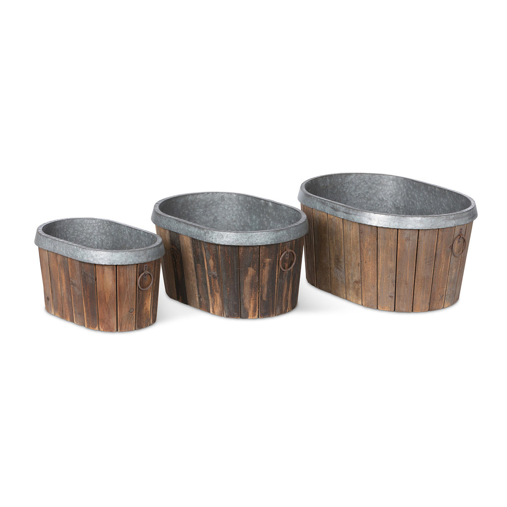 Galvanized Wooden Oval Tub - Bombay Mercantile