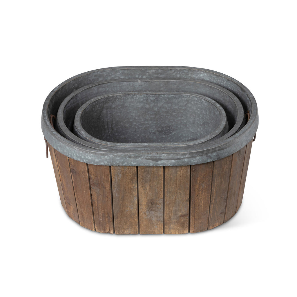 Galvanized Wooden Oval Tub - Bombay Mercantile
