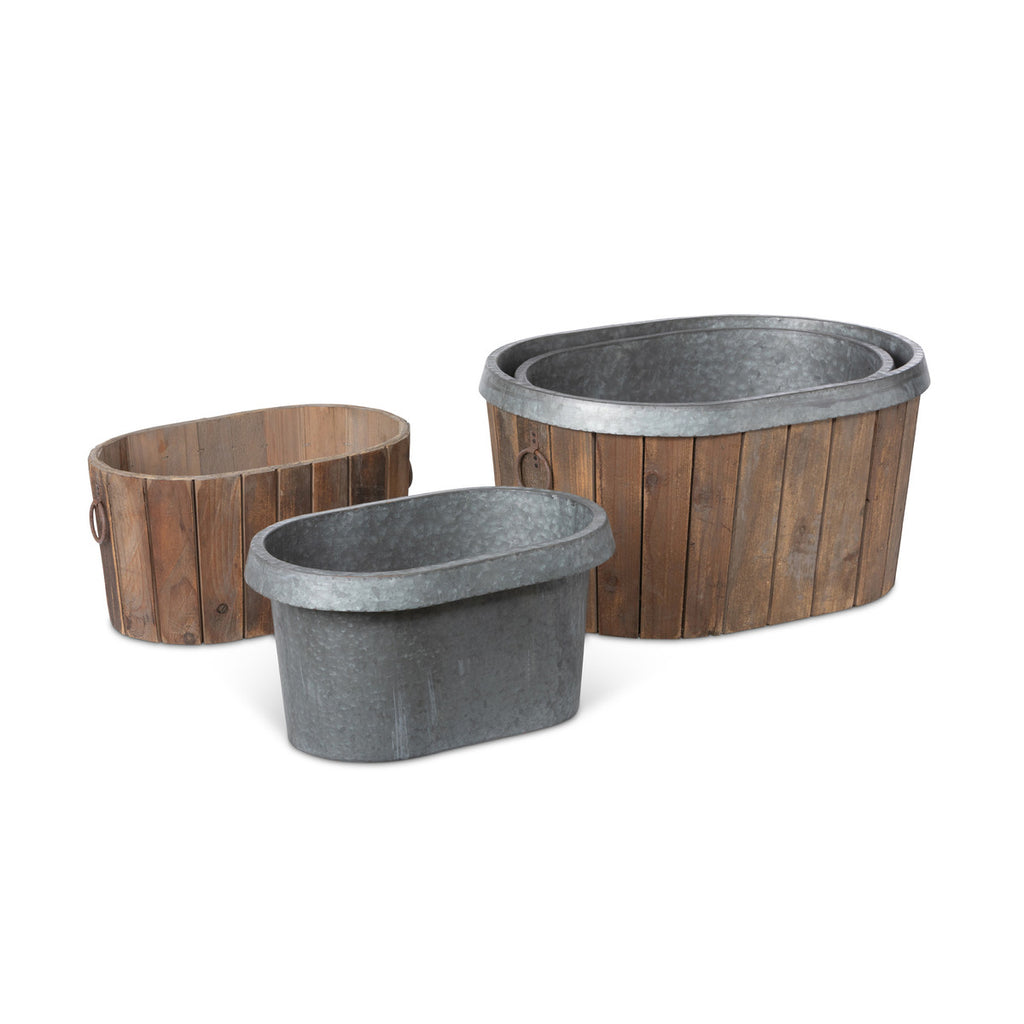 Galvanized Wooden Oval Tub - Bombay Mercantile