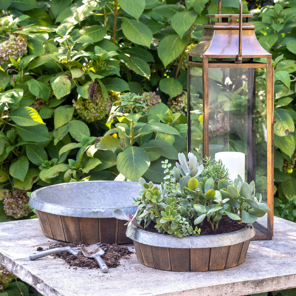 Galvanized Lined Round Wooden Trays - Bombay Mercantile