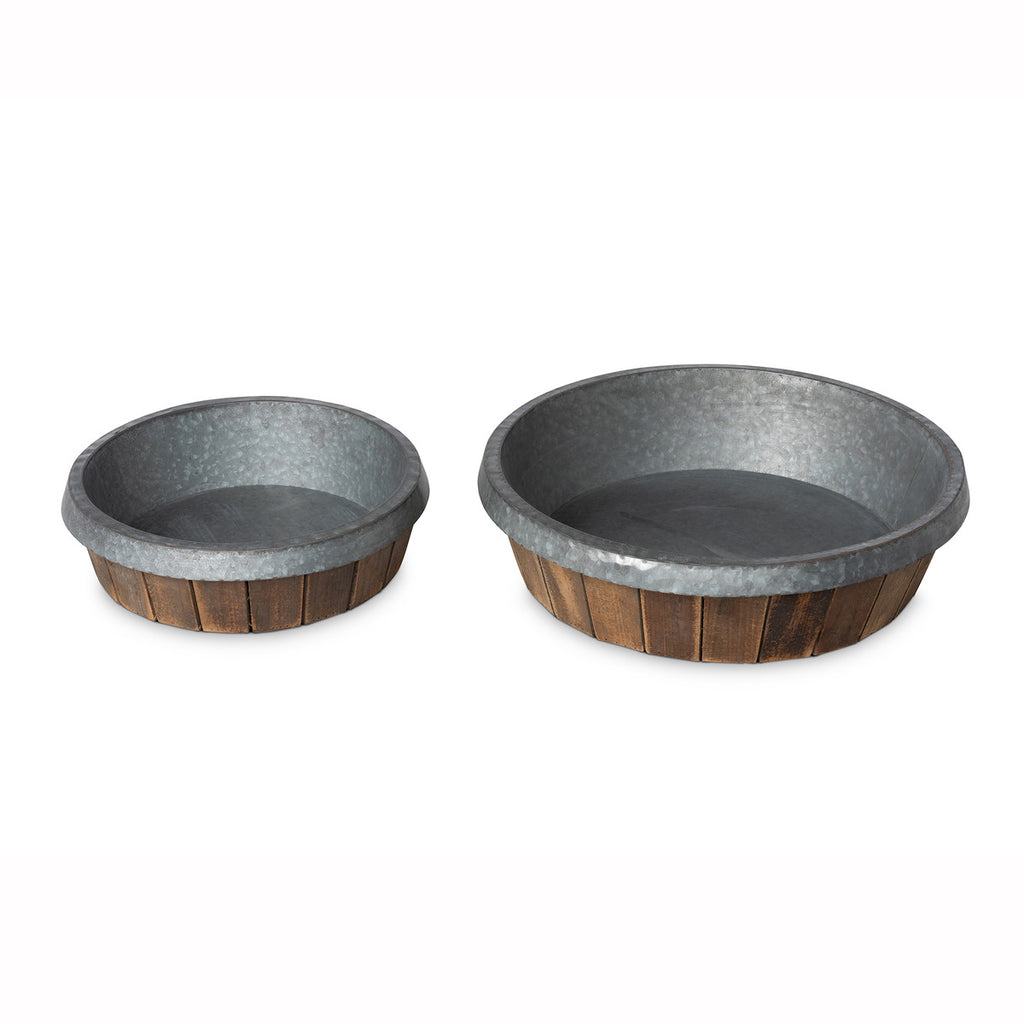 Galvanized Lined Round Wooden Trays - Bombay Mercantile