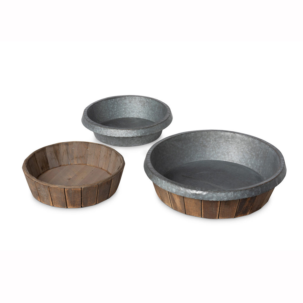 Galvanized Lined Round Wooden Trays - Bombay Mercantile