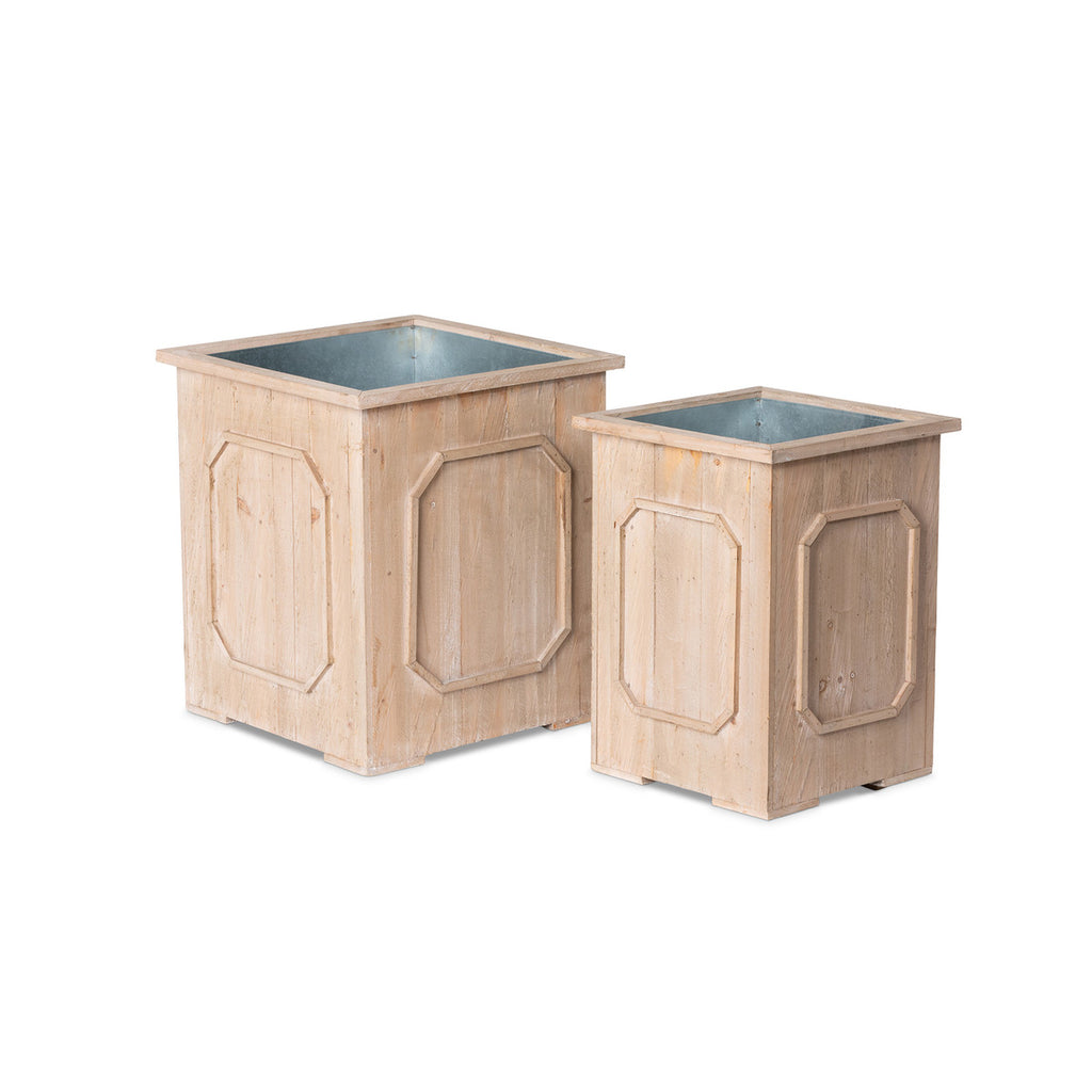 Reclaimed Wood Medallion Planters Set of 2/tin liners - Bombay Mercantile