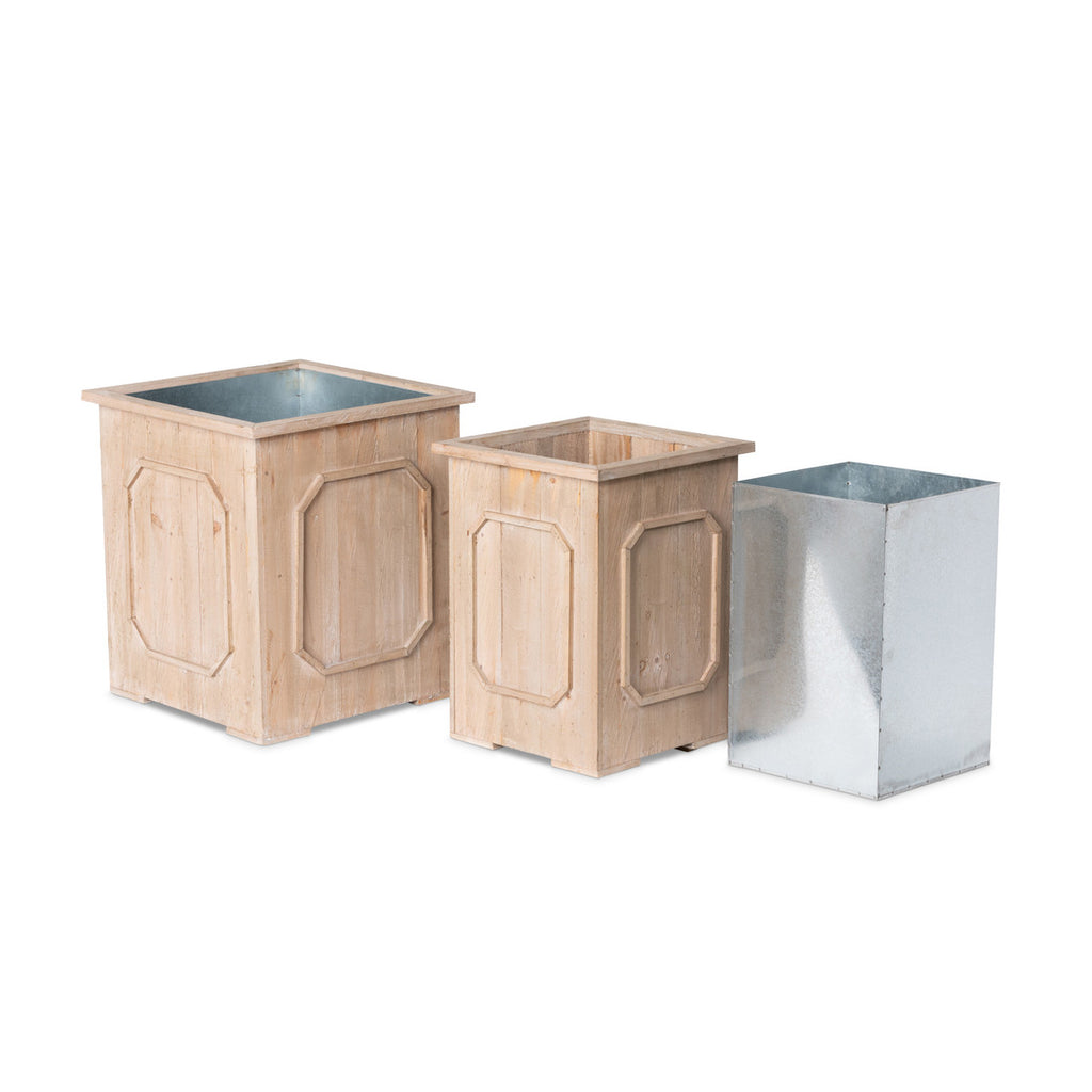 Reclaimed Wood Medallion Planters Set of 2/tin liners - Bombay Mercantile