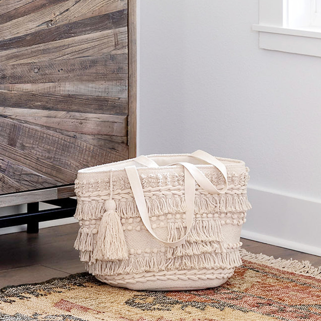 Marlo Fringe Cotton Basket - Bombay Mercantile