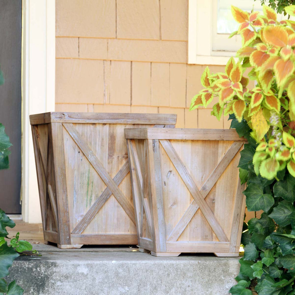 Reclaimed Wood Town & Country Planters, Set of 2 - Bombay Mercantile