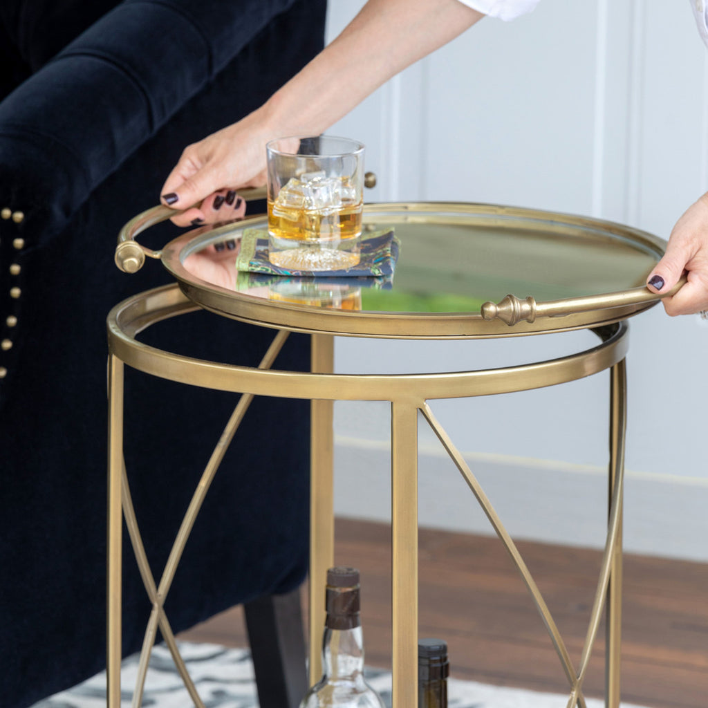 Hampton Round Tray Serving Cart - Bombay Mercantile