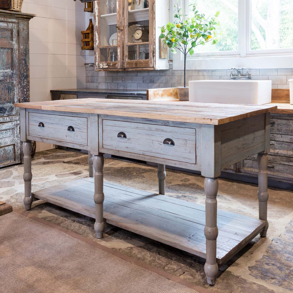 Painted French Island with Old Elm Top - Bombay Mercantile