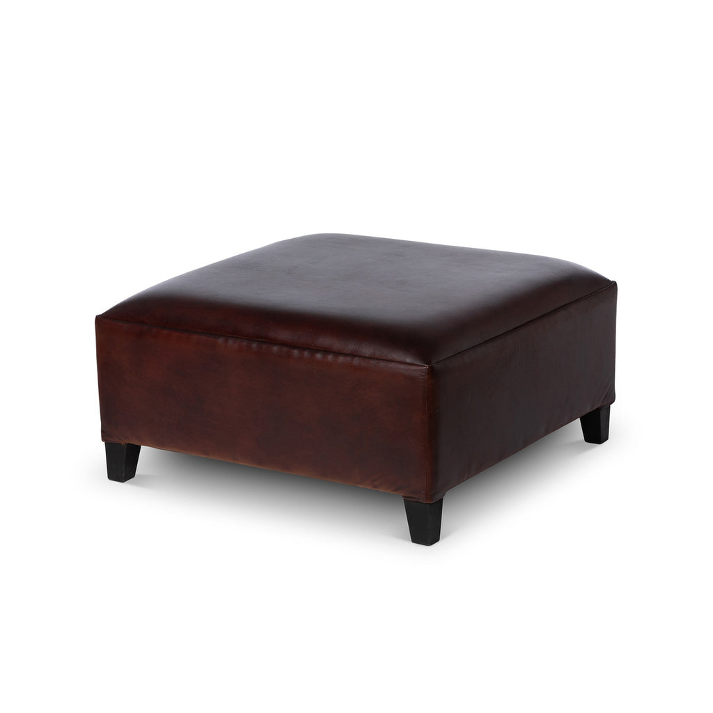Kendall Leather Ottoman - Bombay Mercantile