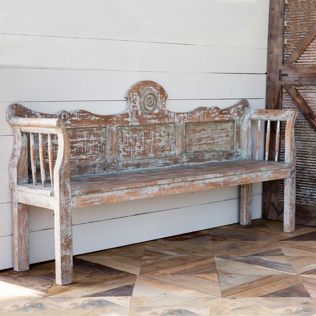 Aged Painted Bench - Bombay Mercantile