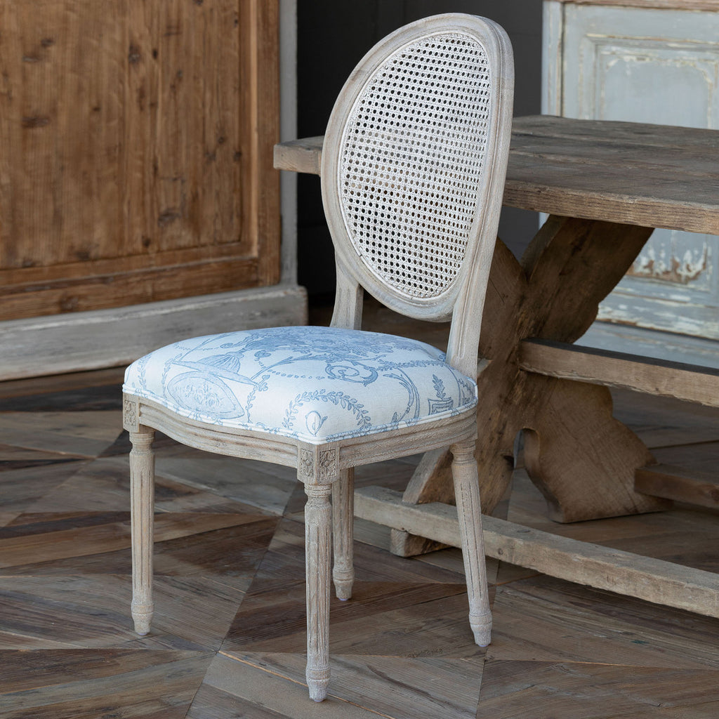 French Blue Bouquet Cane Back Dining Chair - Bombay Mercantile