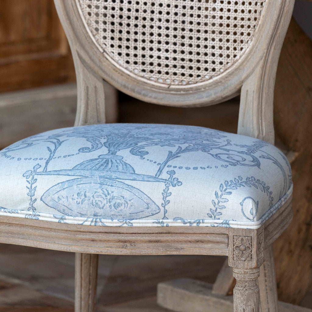 French Blue Bouquet Cane Back Dining Chair - Bombay Mercantile