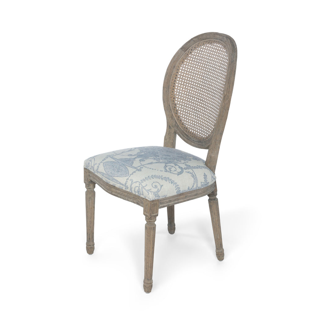 French Blue Bouquet Cane Back Dining Chair - Bombay Mercantile