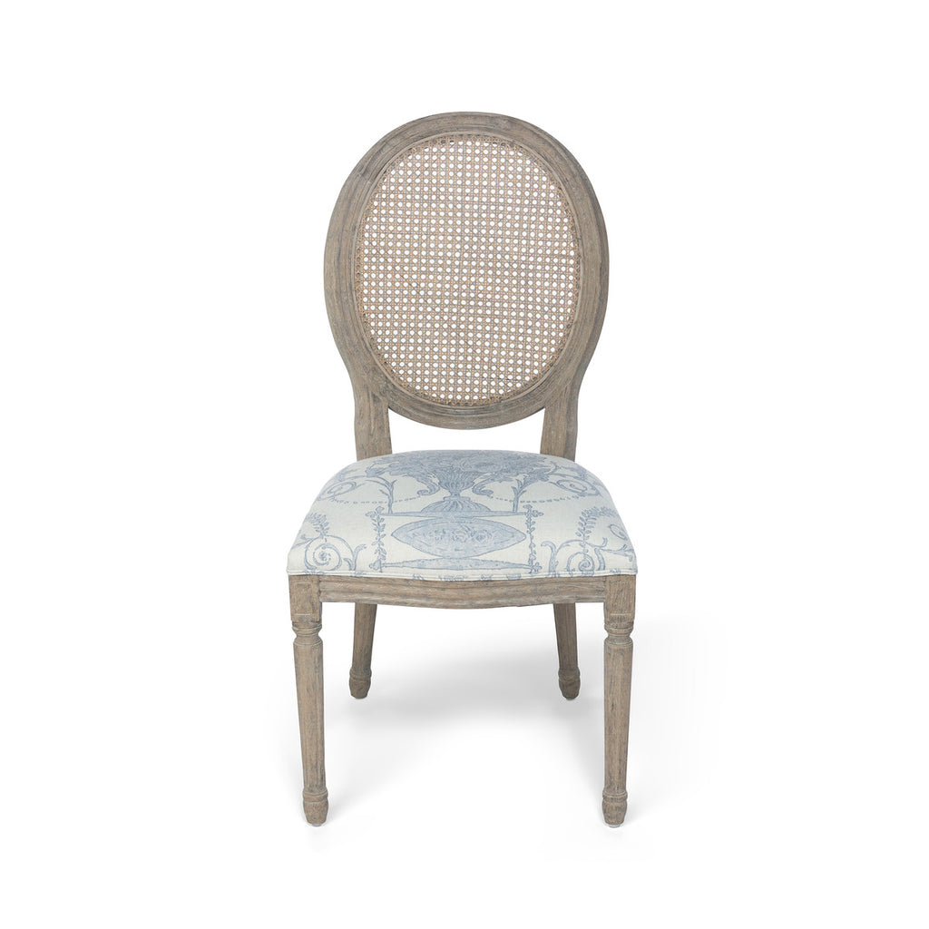 French Blue Bouquet Cane Back Dining Chair - Bombay Mercantile