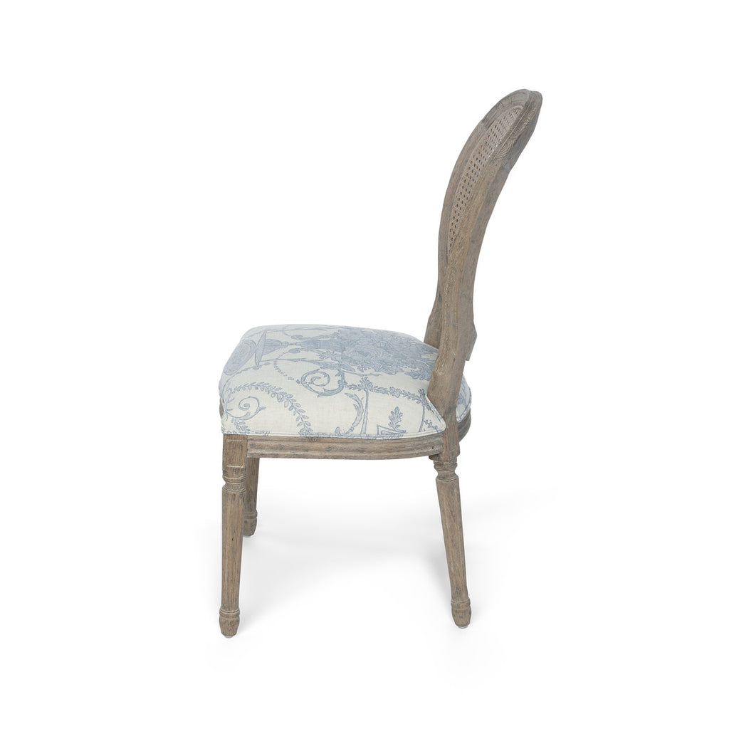 French Blue Bouquet Cane Back Dining Chair - Bombay Mercantile