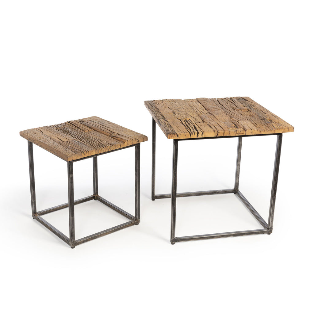 Railway Wood and Iron Nested Side Tables - Bombay Mercantile