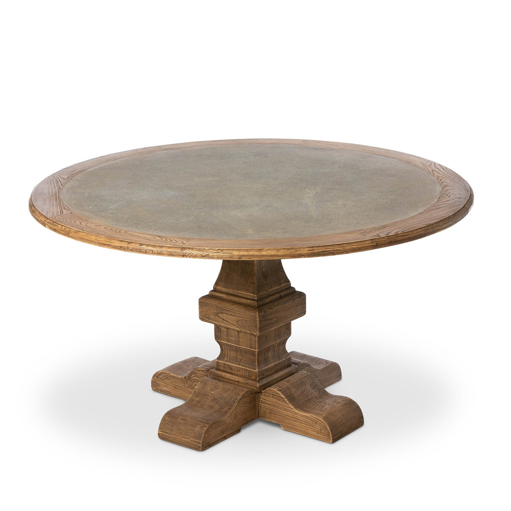 Aged Zinc Top Round Dining Table - Bombay Mercantile
