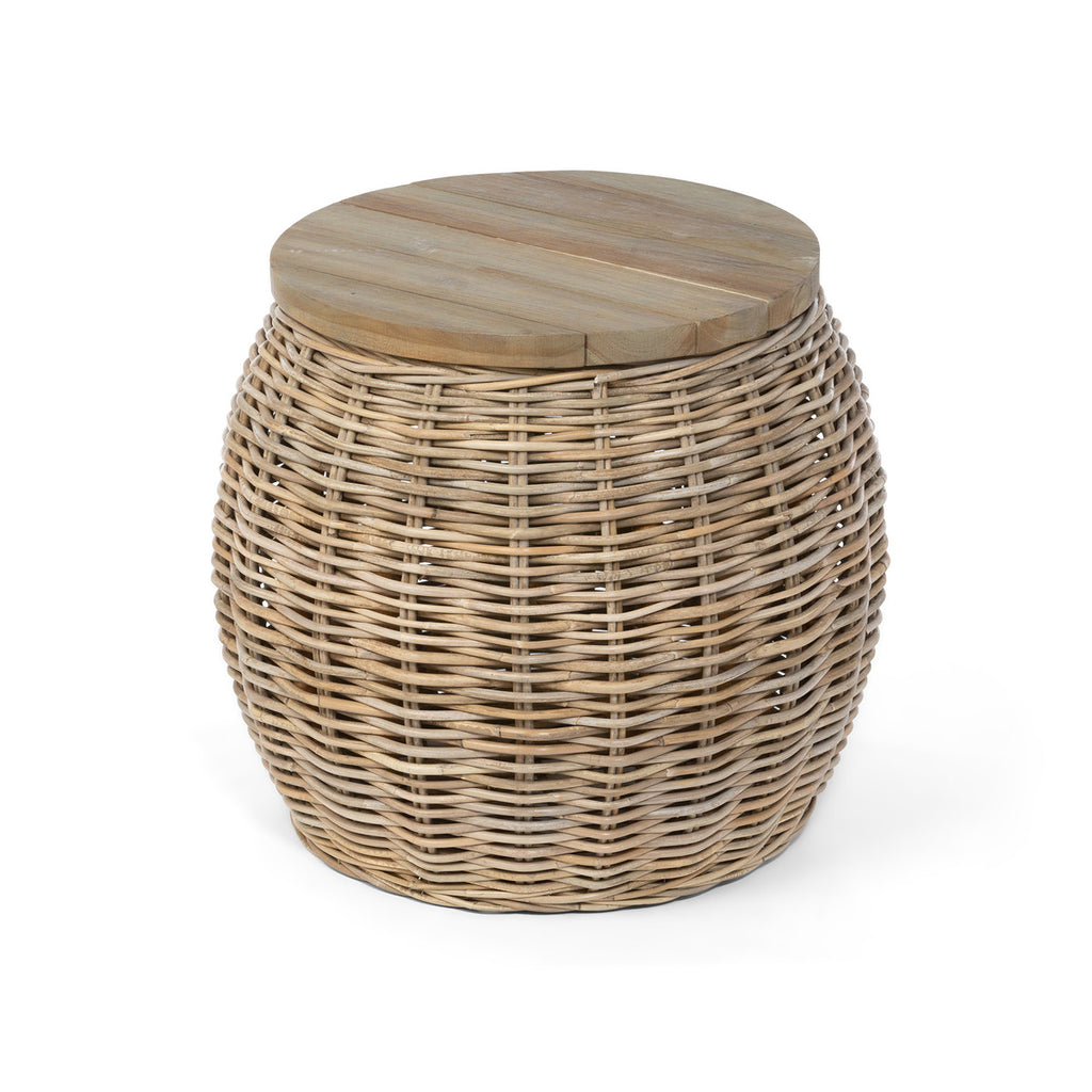 Rattan Side Table with Wood Top - Bombay Mercantile
