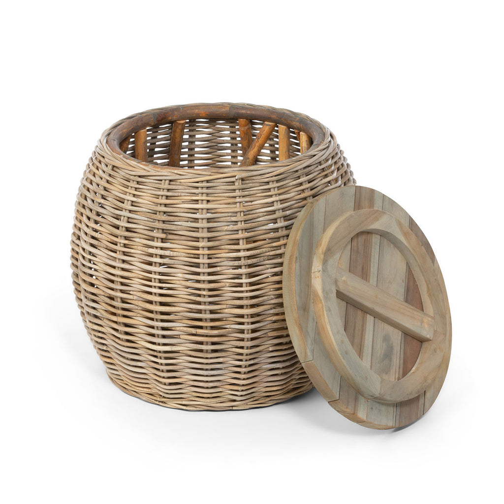 Rattan Side Table with Wood Top - Bombay Mercantile
