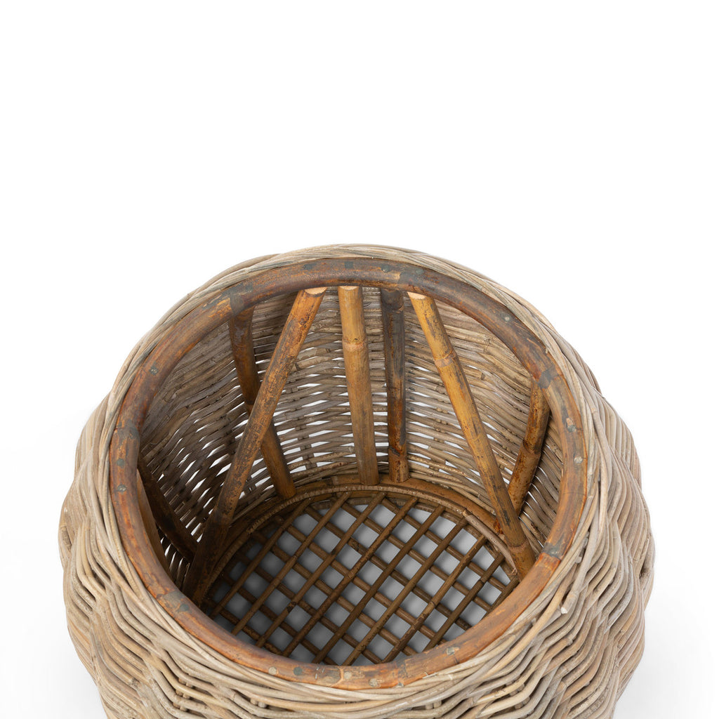 Rattan Side Table with Wood Top - Bombay Mercantile