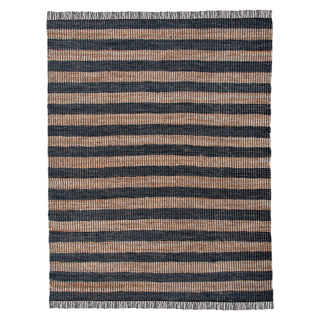 Leather and Hemp Woven Rug, 7'9" x 9'9" - Bombay Mercantile