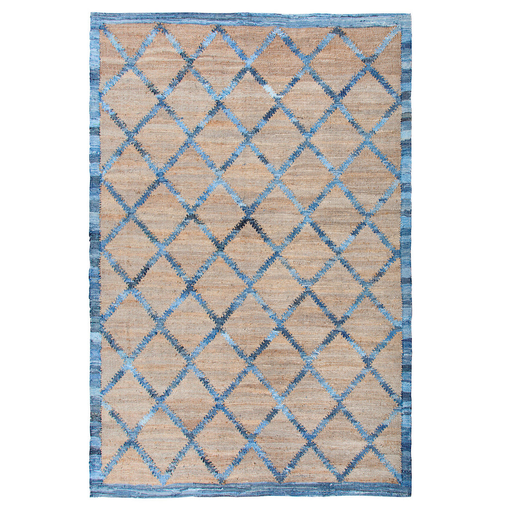 Hemp and Recycled Denim Windowpane Pattern Rug - Bombay Mercantile