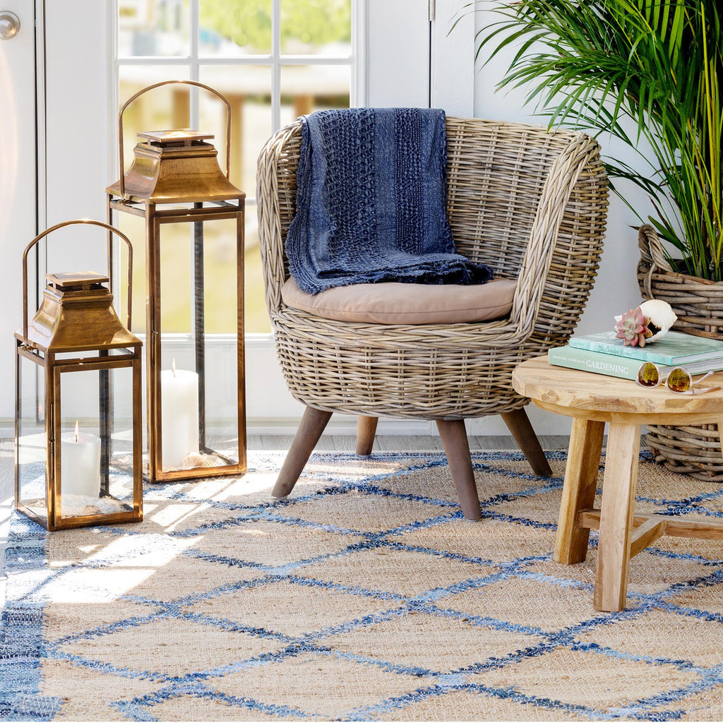 Hemp and Recycled Denim Windowpane Pattern Rug - Bombay Mercantile