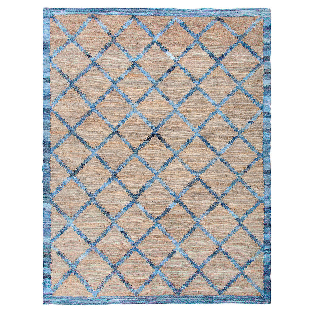 Hemp and Recycled Denim Windowpane Pattern Rug - Bombay Mercantile