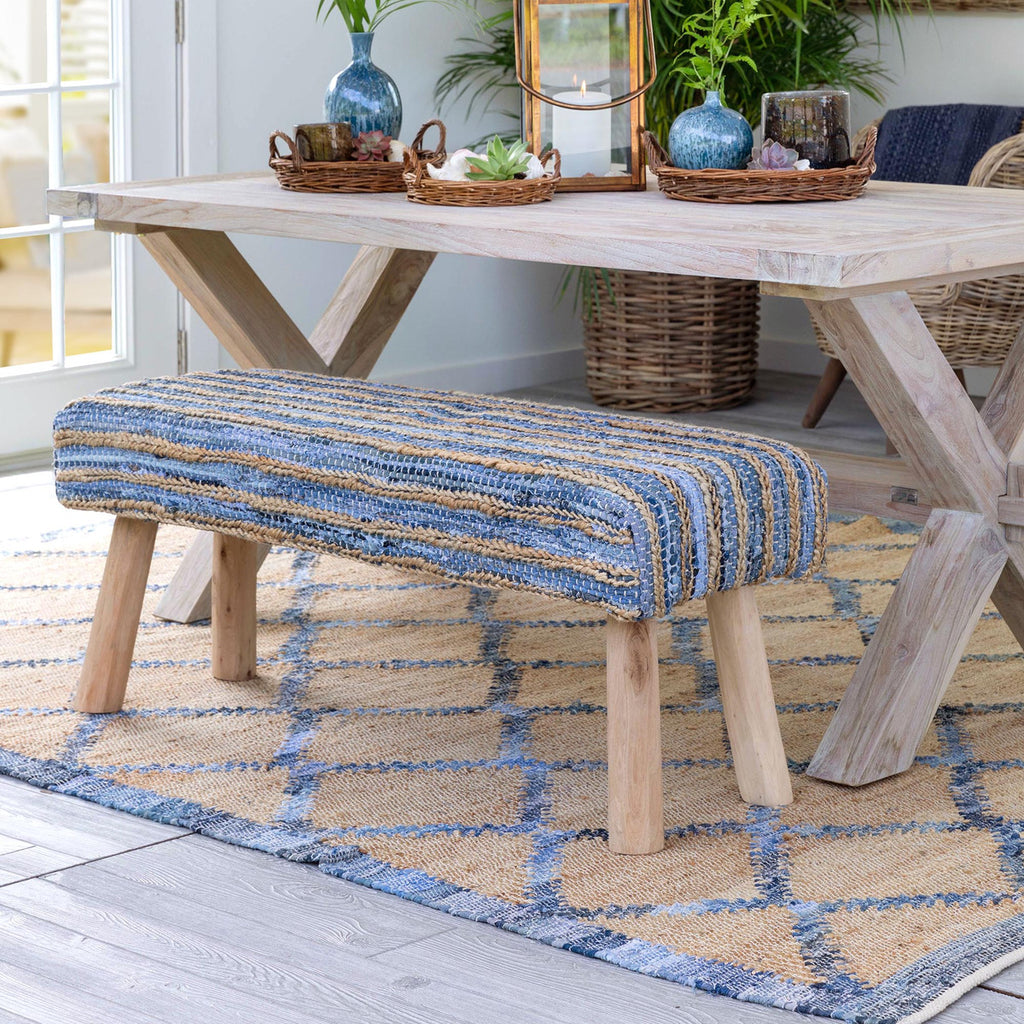 Hemp and Recycled Denim Windowpane Pattern Rug - Bombay Mercantile