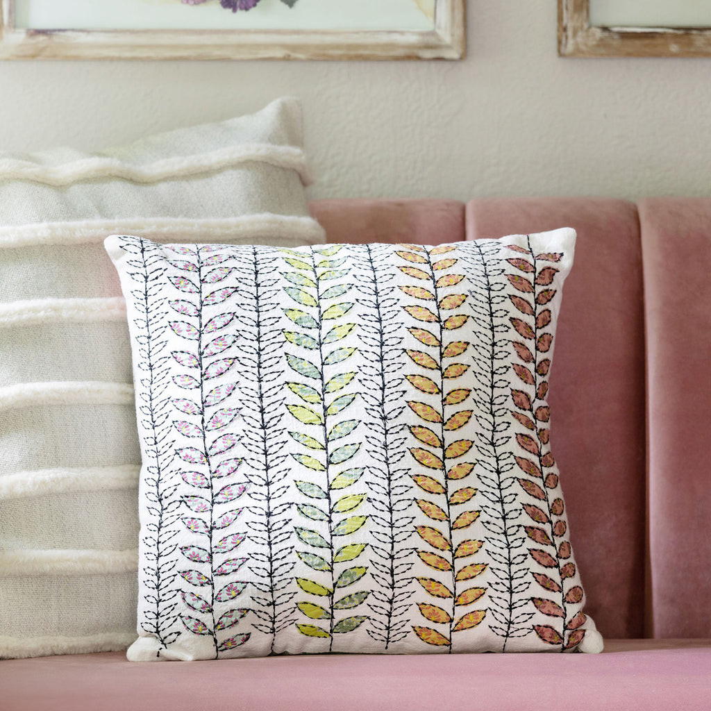 Embroidered Vine Pattern Pillow - Bombay Mercantile