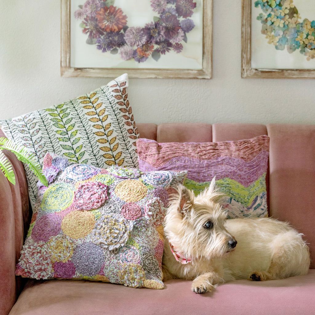 Embroidered Vine Pattern Pillow - Bombay Mercantile