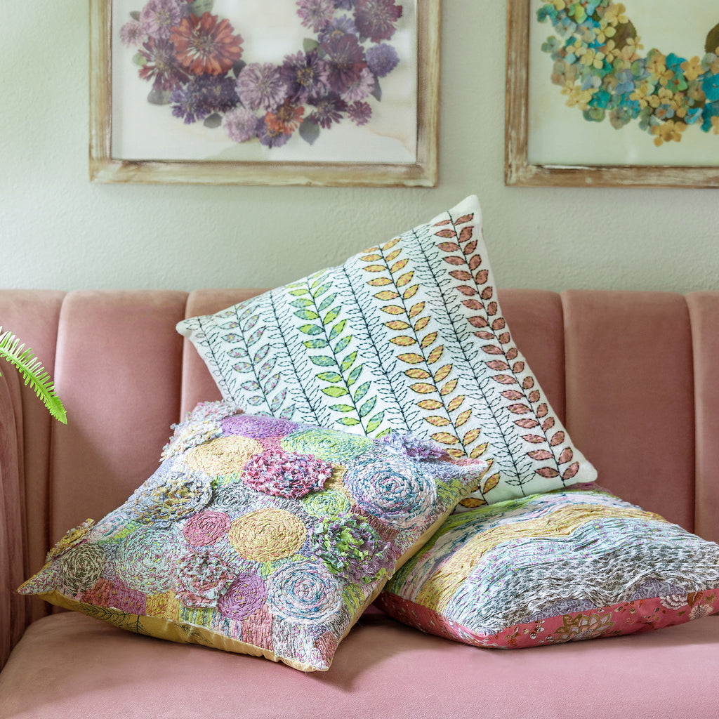 Embroidered Vine Pattern Pillow - Bombay Mercantile