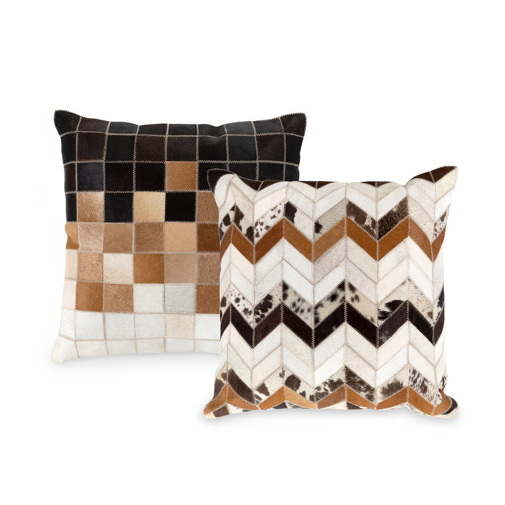 Hair-On Hide Leather Patchwork Pillow - Bombay Mercantile