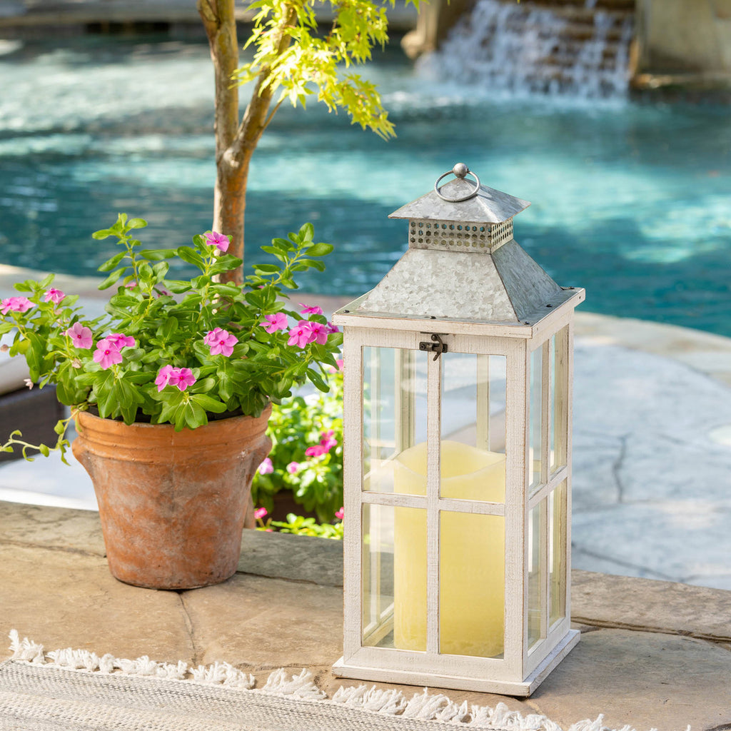Coastal Whitewash Lantern, Medium - Bombay Mercantile