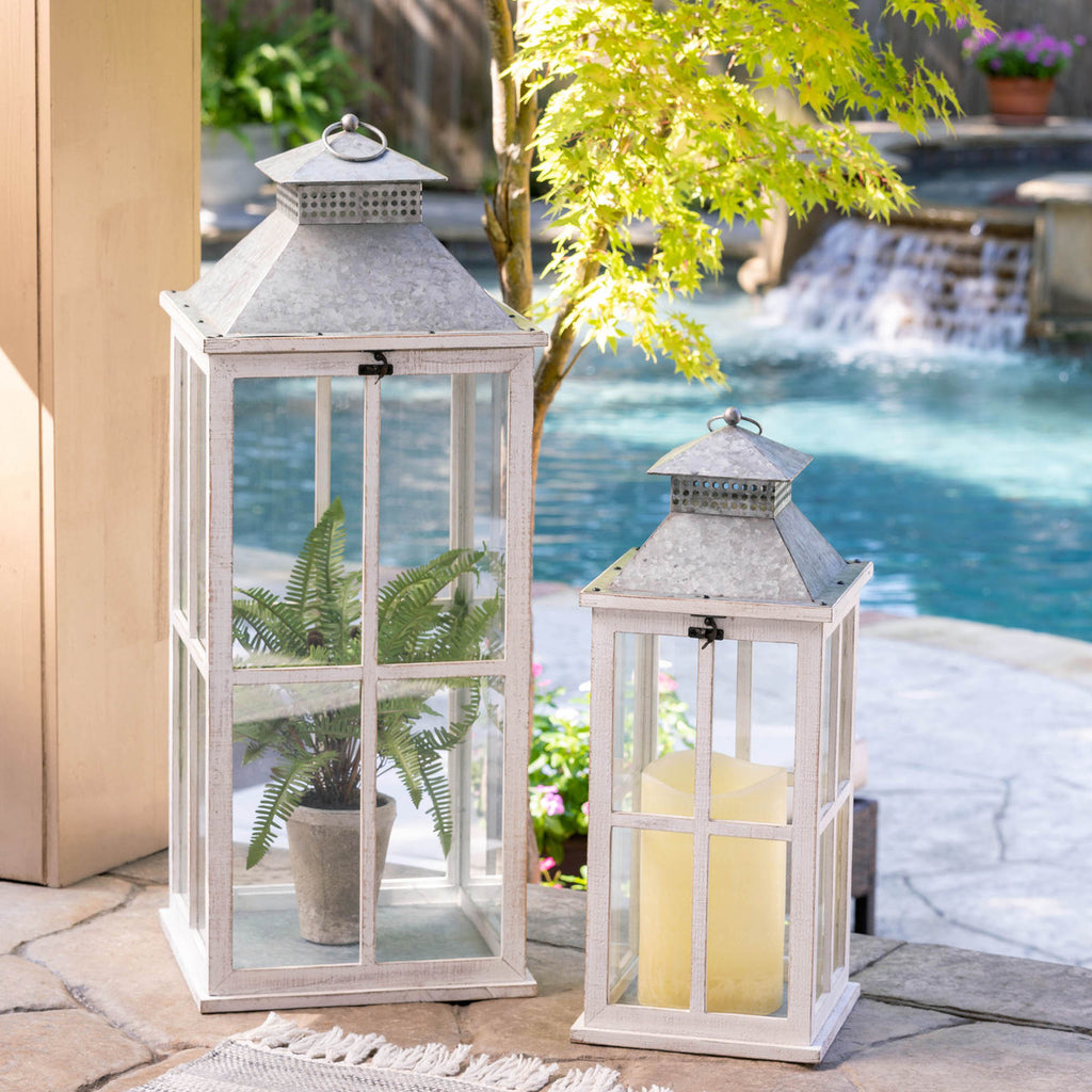 Coastal Whitewash Lantern, Medium - Bombay Mercantile